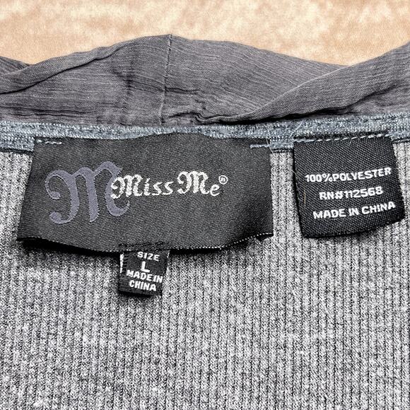 Miss Me Patchwork Rocaille Cardigan Sweater Deep V Button Up Indie Sleaze Goth - Picture 3 of 8